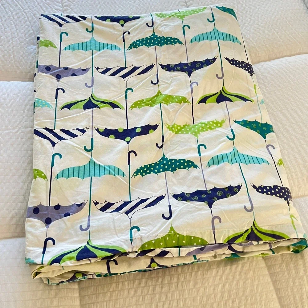 Garnet Hill Let It Rain Umbrella Print Duvet‎ Cover Double Queen Cotton Percale